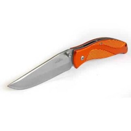 WALLIS Navaja con mango metal naranja con clip, hoja lisa de 8.2 cm de largo