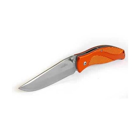 WALLIS Navaja con mango metal naranja con clip, hoja lisa de 8.2 cm de largo