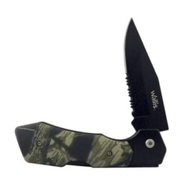 WALLIS Navaja con mango PVC camuflaje con “push”, hoja lisa-sierra de 7.8 cm de largo